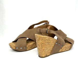 Lucky Brand Minari Slingback Sandals Cork Wedge Heel Leather Size 6.5M
